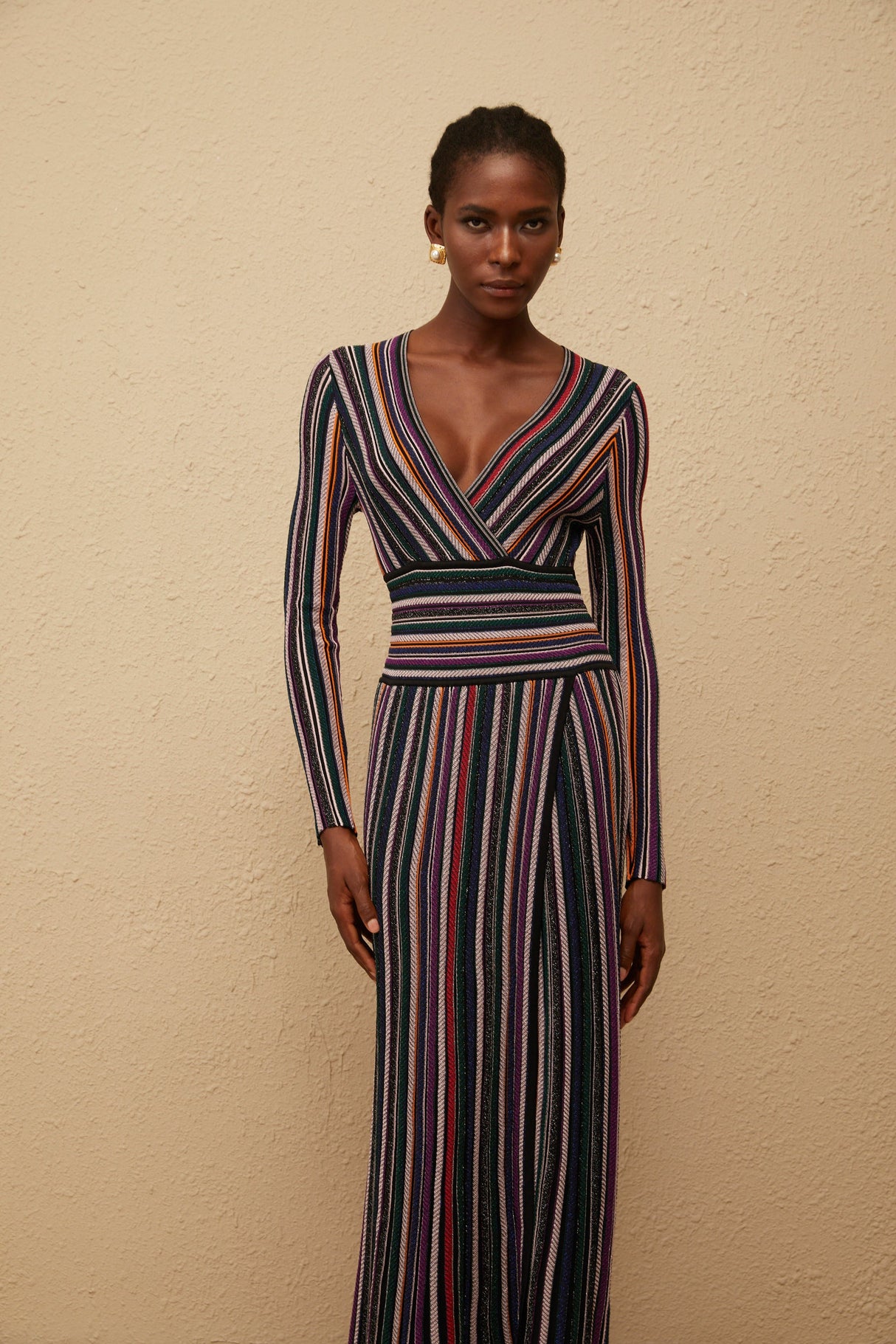 Aurohaya Phoebe Black Vertical Stripe Knit Maxi Dress