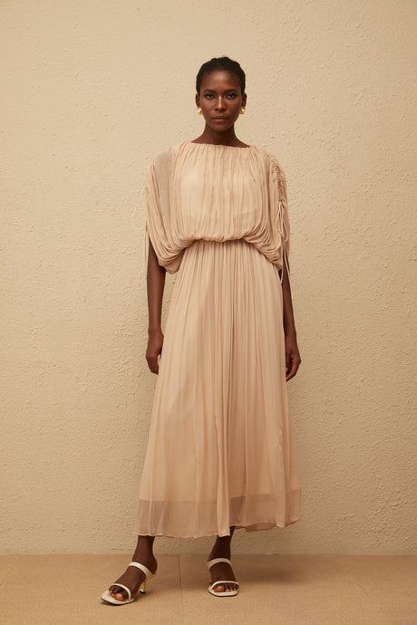 Aurohaya Charitina Neutral Fully Pleated Blouse & Skirt Set