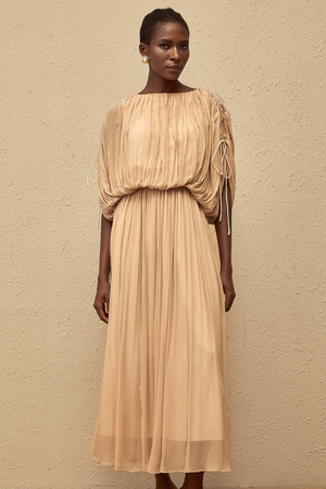 Aurohaya Charitina Neutral Fully Pleated Blouse & Skirt Set