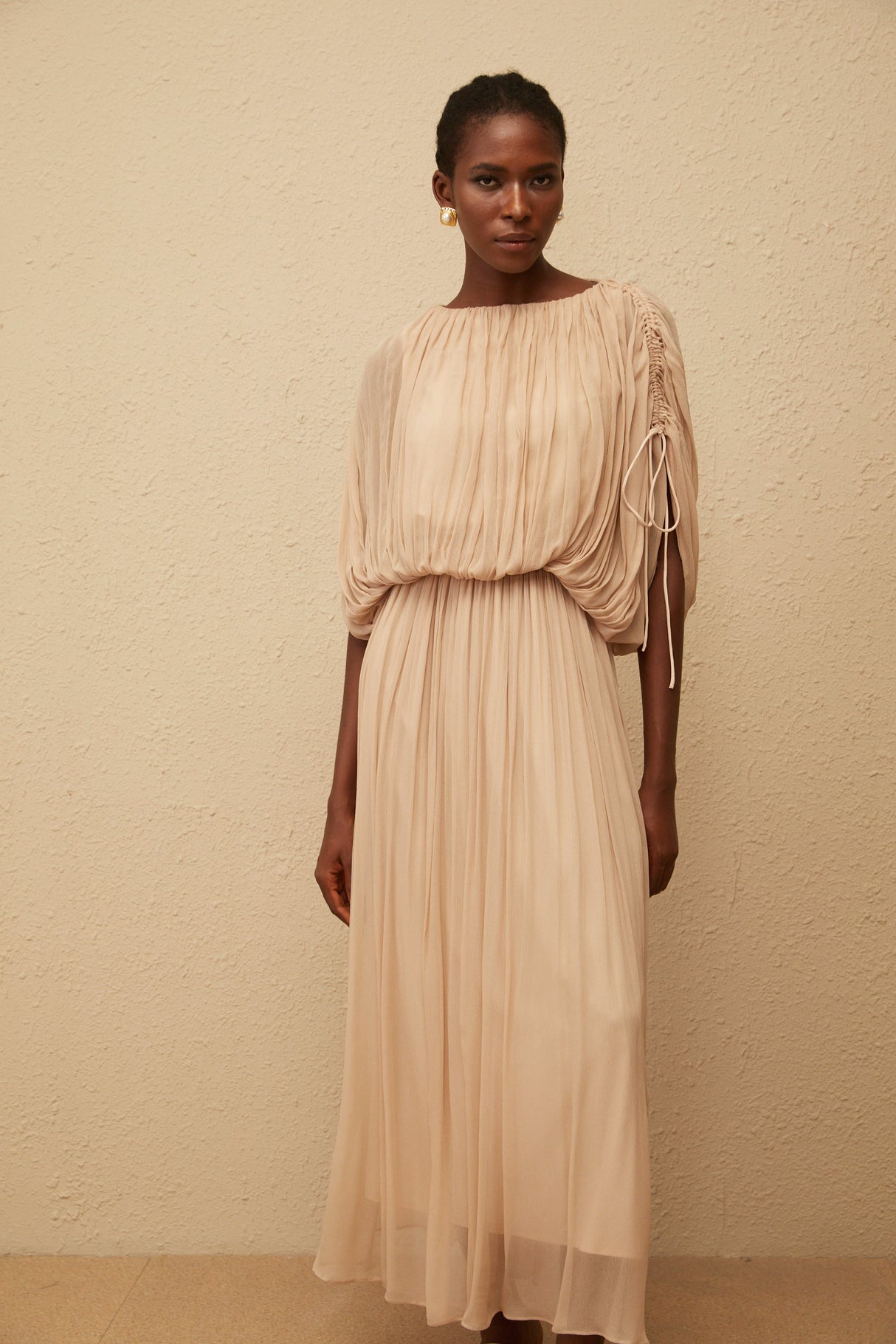 Aurohaya Charitina Neutral Fully Pleated Blouse & Skirt Set