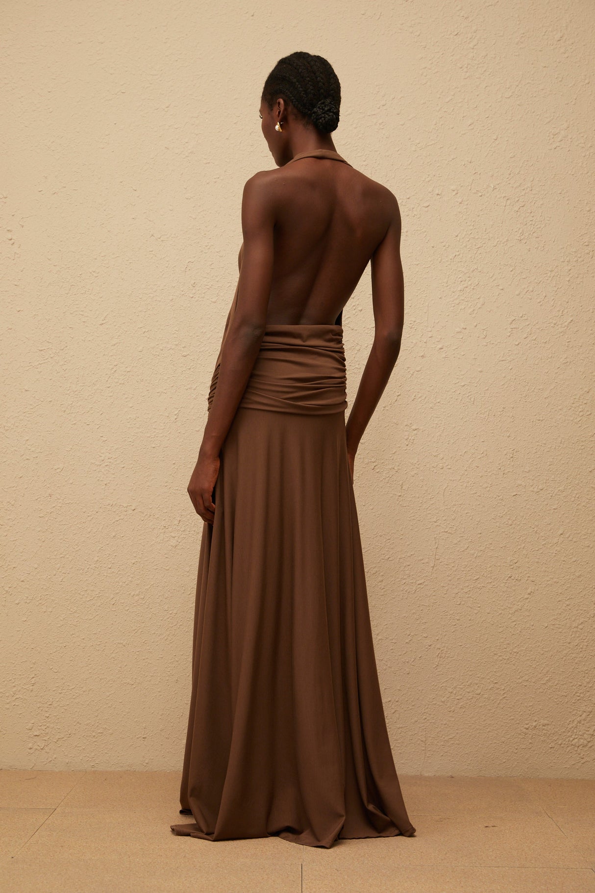 Aurohaya Minna Brown Halterneck Twisted Maxi Dress