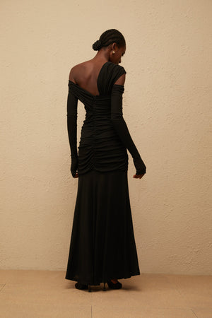 Aurohaya Aava Black Ruched Knit Maxi Dress