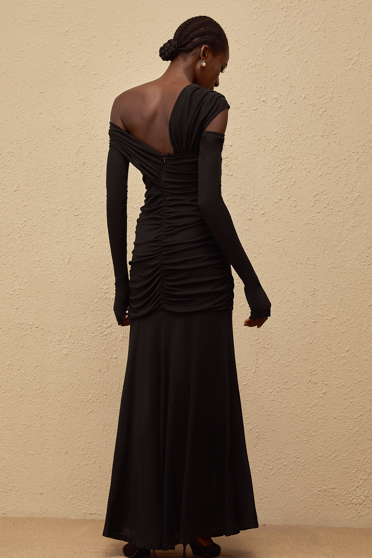 Aurohaya Aava Black Ruched Knit Maxi Dress