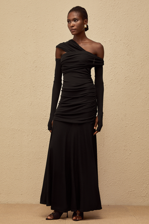 Aurohaya Aava Black Ruched Knit Maxi Dress