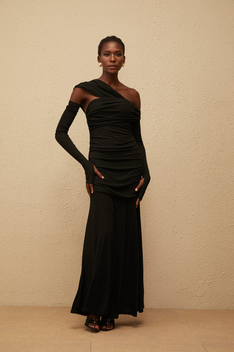 Aurohaya Aava Black Ruched Knit Maxi Dress