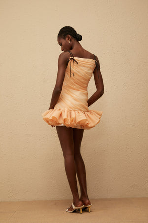 Aurohaya Mélodie Neutral Ruched Mini Dress