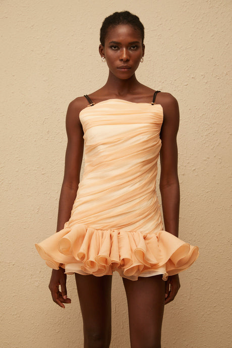 Aurohaya Mélodie Neutral Ruched Mini Dress