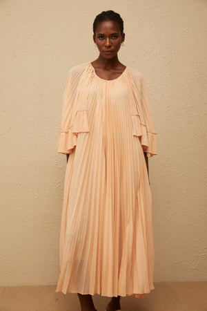 Aurohaya Urbaine Pink Cape Design Pleated Chiffon Midi Dress