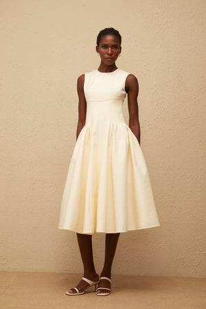 Aurohaya Velours Neutral Voluminous Midi Dress