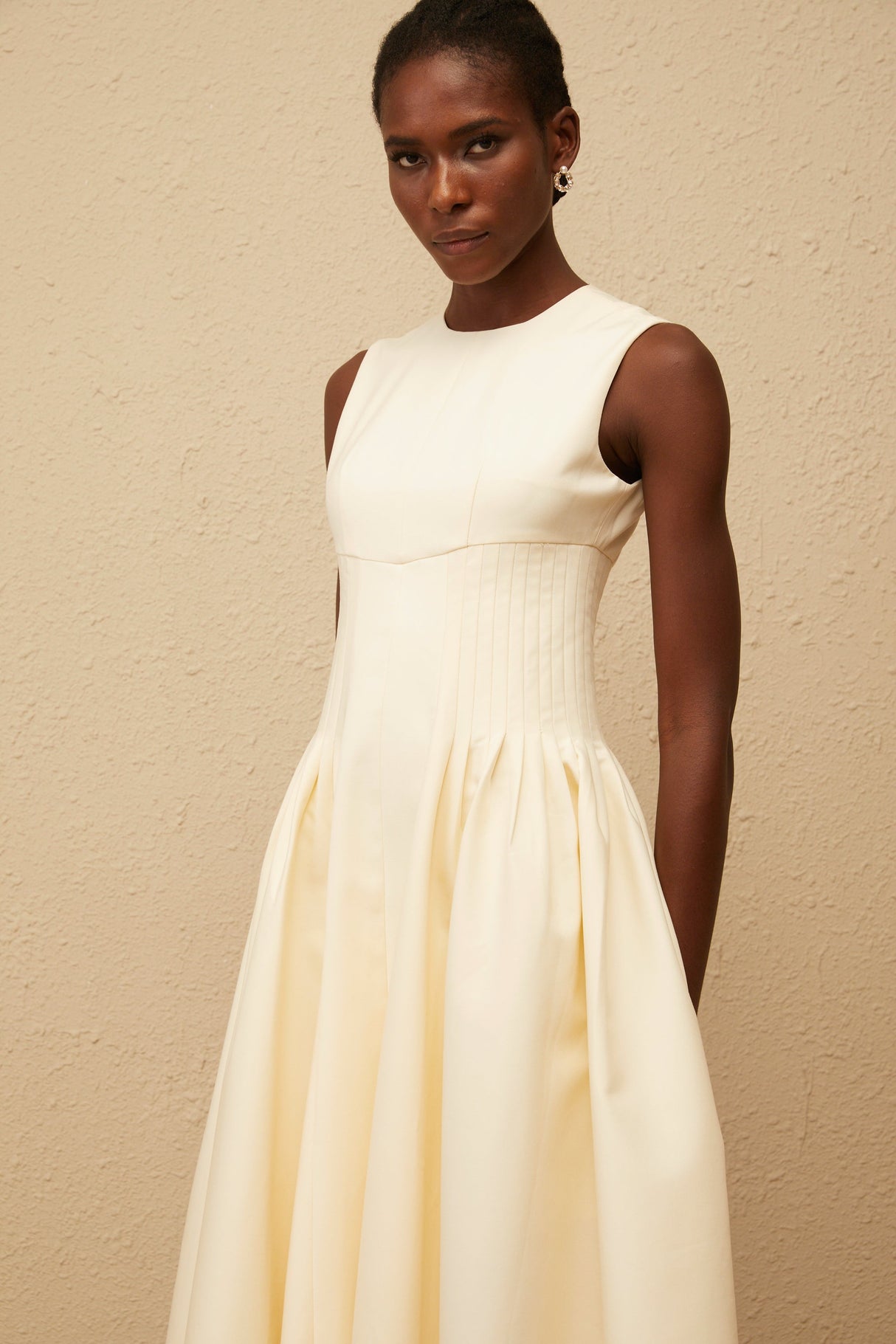 Aurohaya Velours Neutral Voluminous Midi Dress