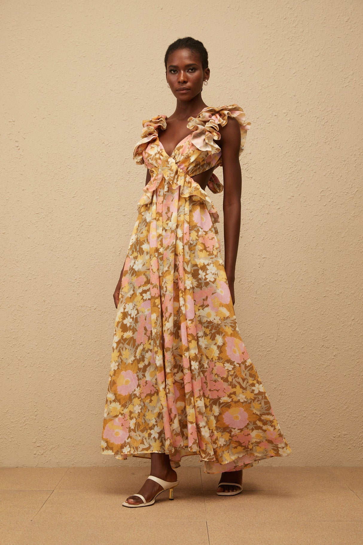 Aurohaya Adélaïde Open Back Floral Print Maxi Dress