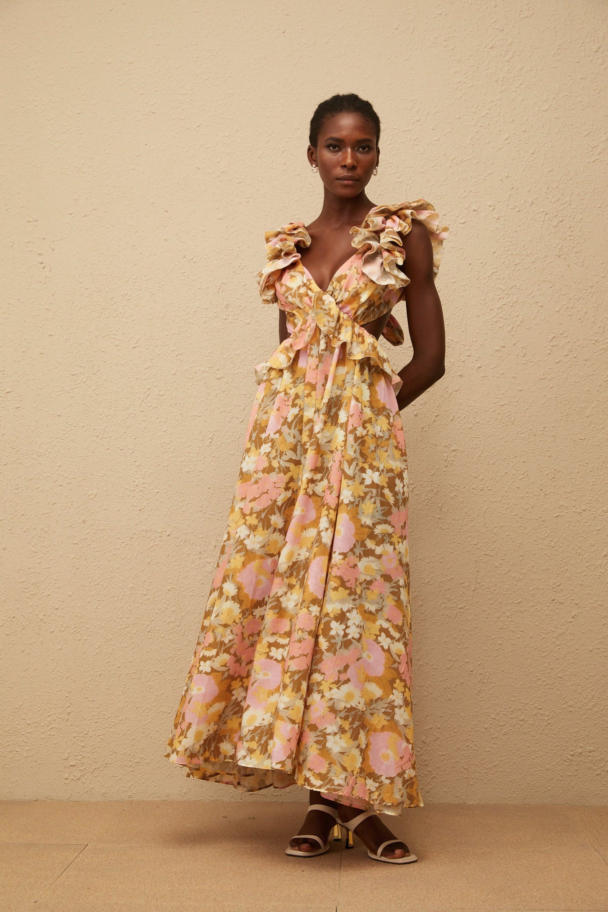 Aurohaya Adélaïde Open Back Floral Print Maxi Dress