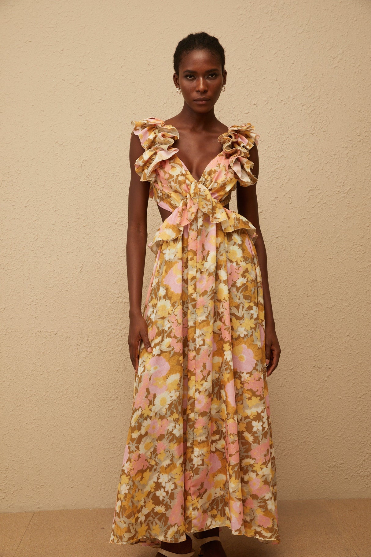 Aurohaya Adélaïde Open Back Floral Print Maxi Dress