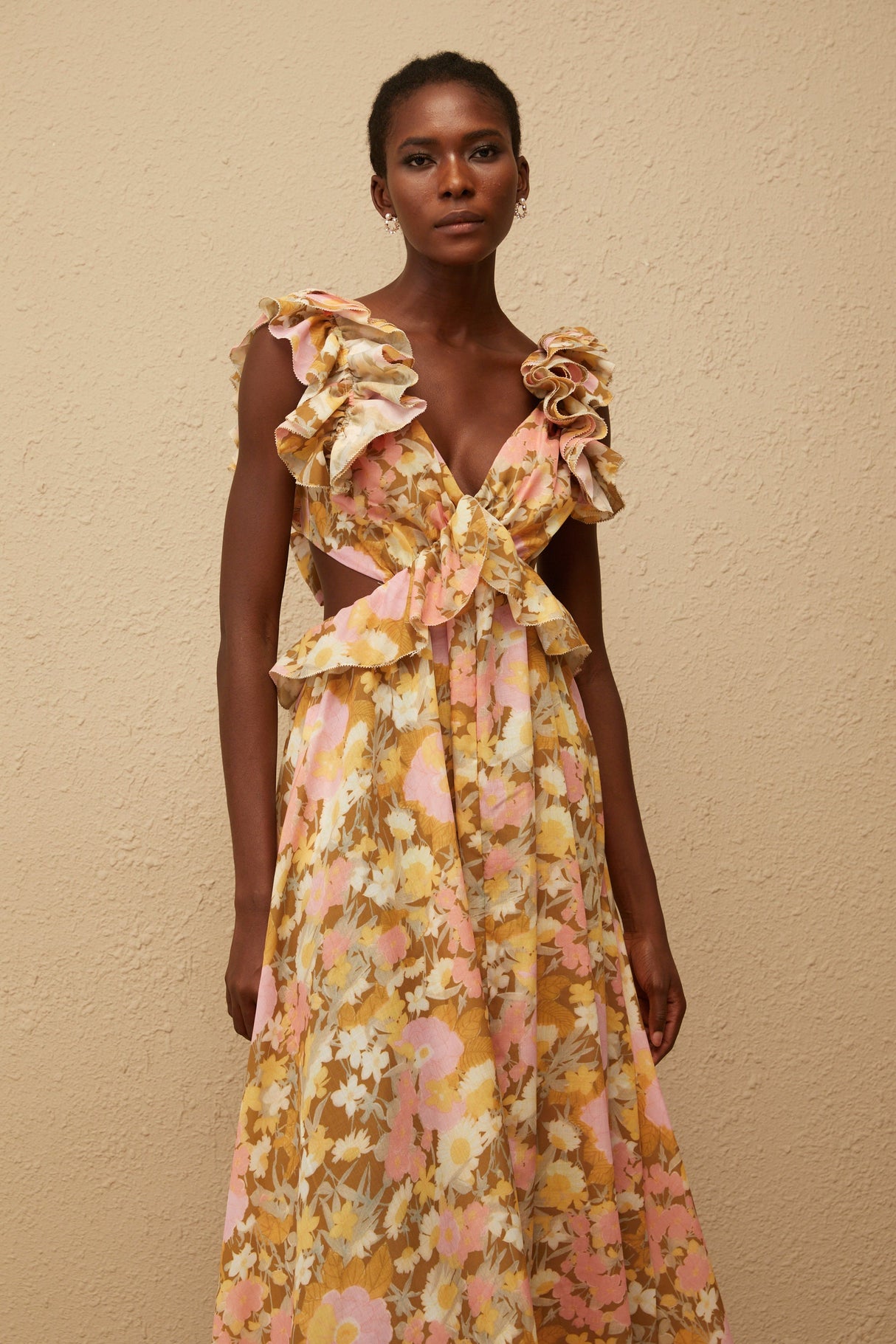 Aurohaya Adélaïde Open Back Floral Print Maxi Dress