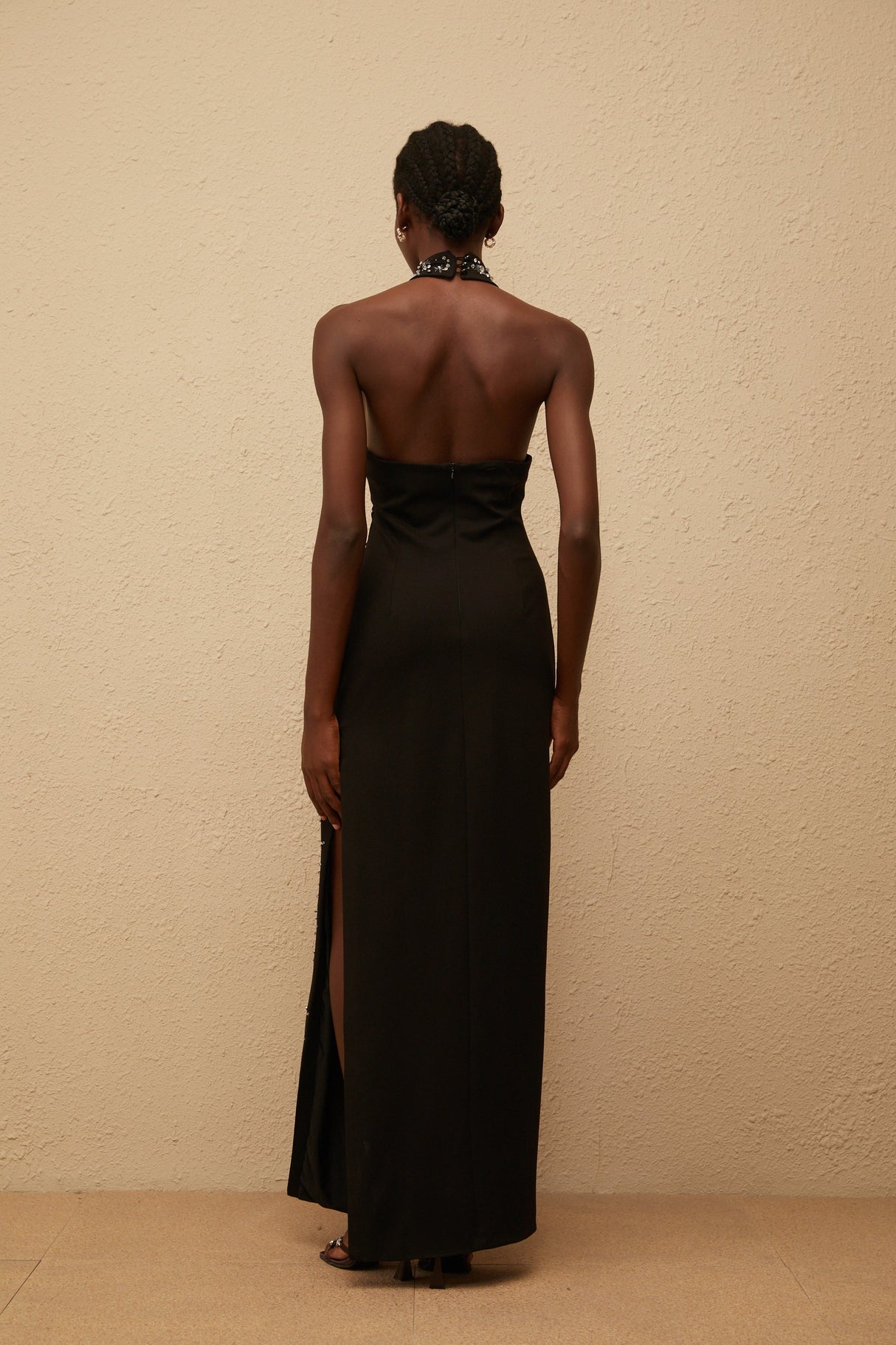 Aurohaya Perle Black Embellished Skinny Cut Maxi Dress