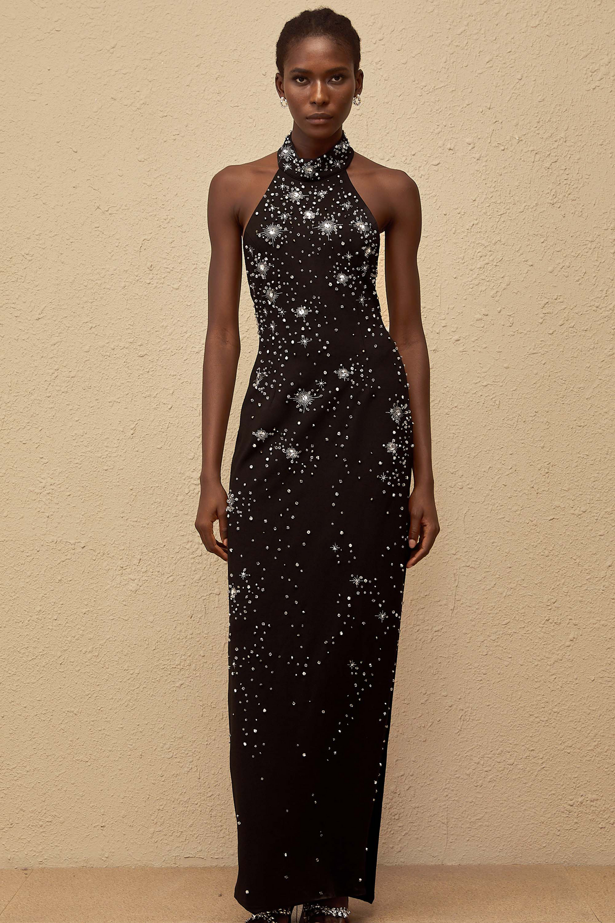Aurohaya Perle Black Embellished Skinny Cut Maxi Dress