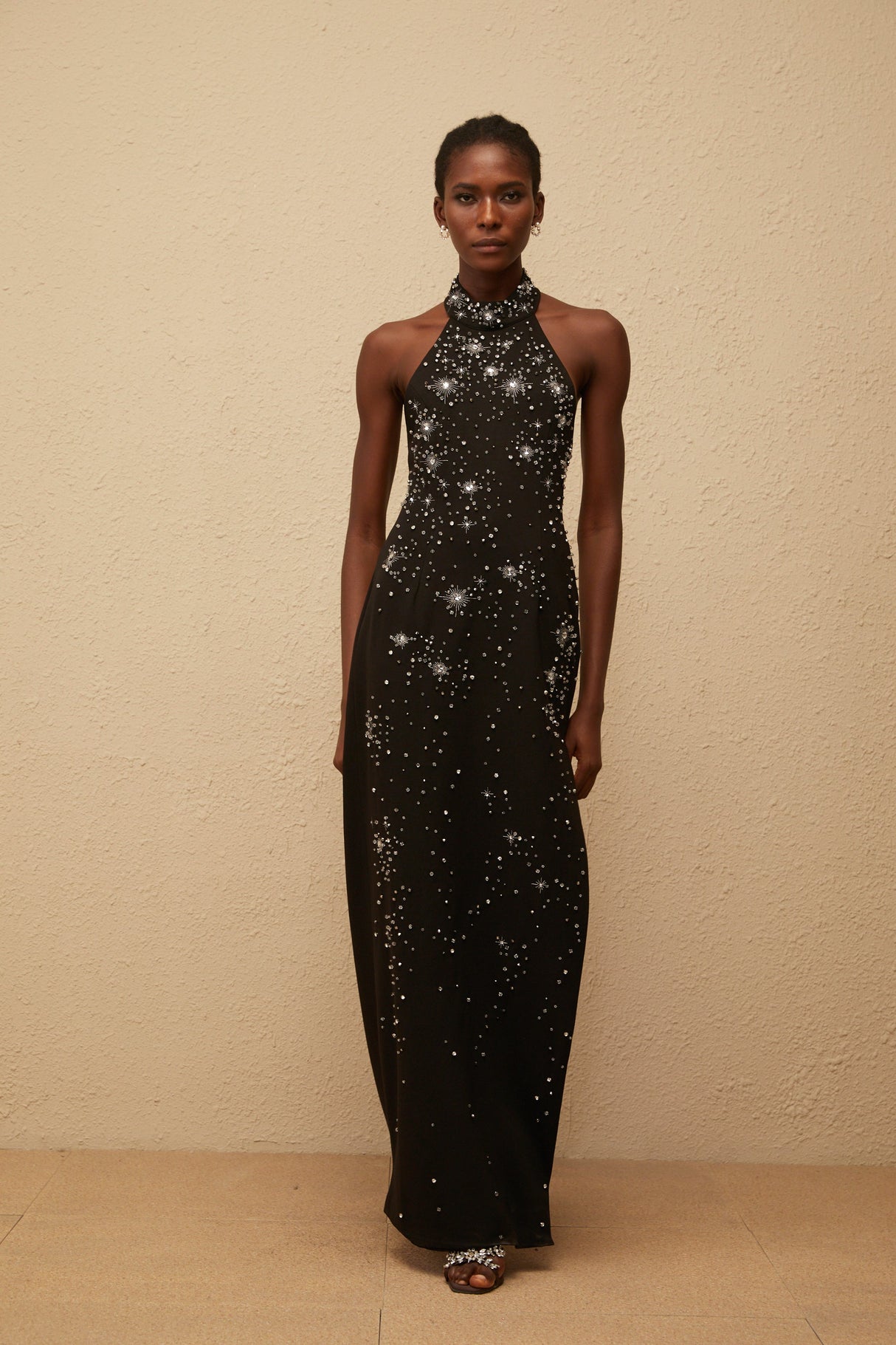 Aurohaya Perle Black Embellished Skinny Cut Maxi Dress