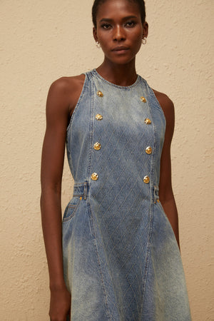 Aurohaya Gunnel Blue Faded Effect Denim Mini Dress