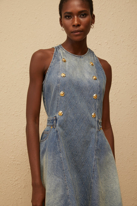 Aurohaya Gunnel Blue Faded Effect Denim Mini Dress