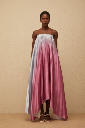 Aurohaya Irini Pink Gradient Pleated Maxi Dress