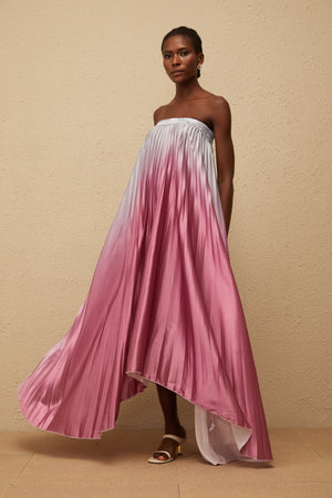 Aurohaya Irini Pink Gradient Pleated Maxi Dress