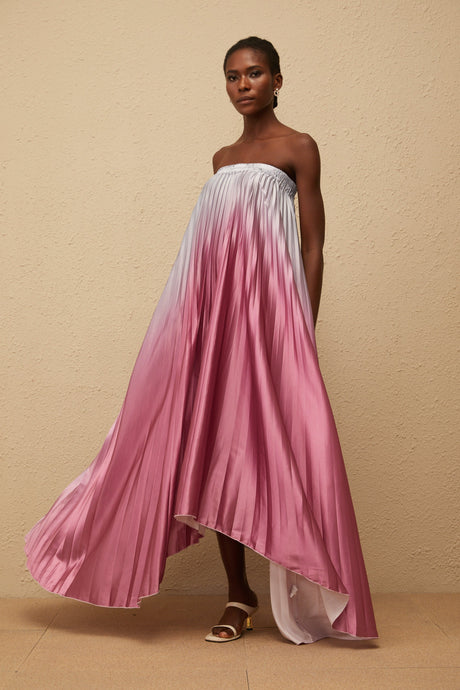 Aurohaya Irini Pink Gradient Pleated Maxi Dress