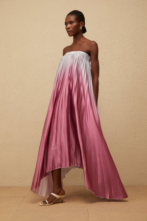 Aurohaya Irini Pink Gradient Pleated Maxi Dress