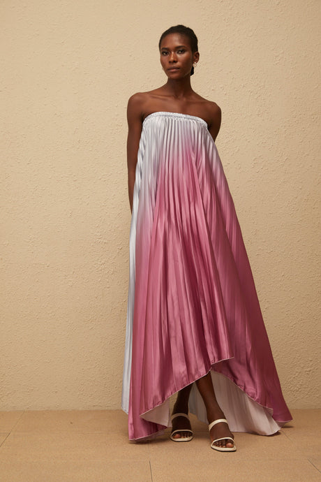 Aurohaya Irini Pink Gradient Pleated Maxi Dress