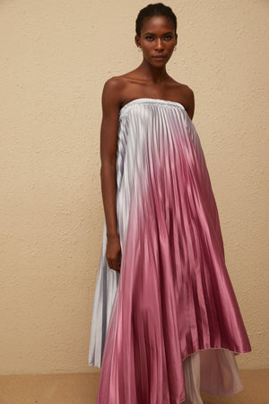 Aurohaya Irini Pink Gradient Pleated Maxi Dress