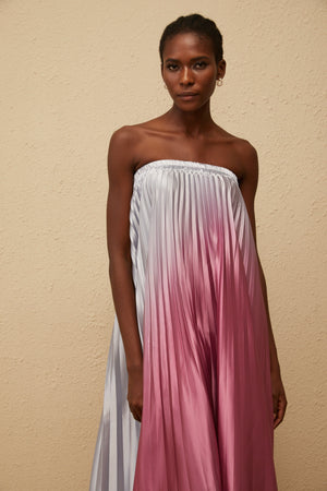 Aurohaya Irini Pink Gradient Pleated Maxi Dress