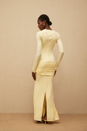 Aurohaya Nolwenn Yellow Gathered Maxi Dress