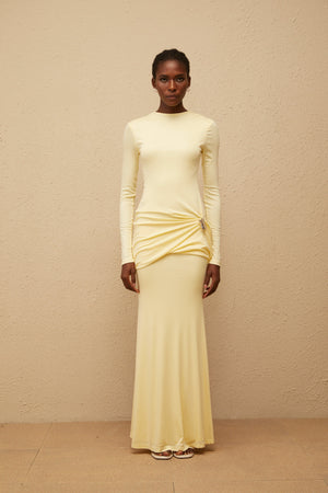 Aurohaya Nolwenn Yellow Gathered Maxi Dress