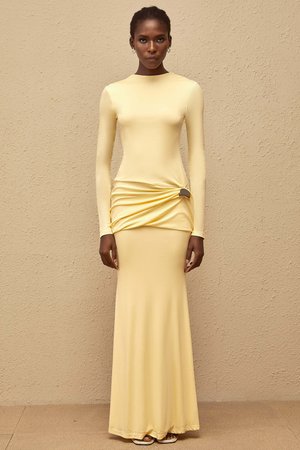 Aurohaya Nolwenn Yellow Gathered Maxi Dress