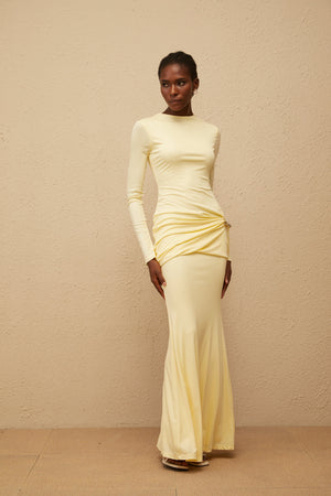 Aurohaya Nolwenn Yellow Gathered Maxi Dress
