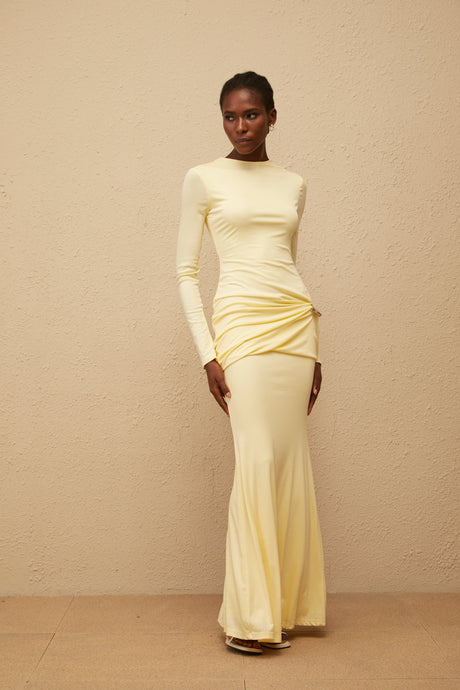 Aurohaya Nolwenn Yellow Gathered Maxi Dress