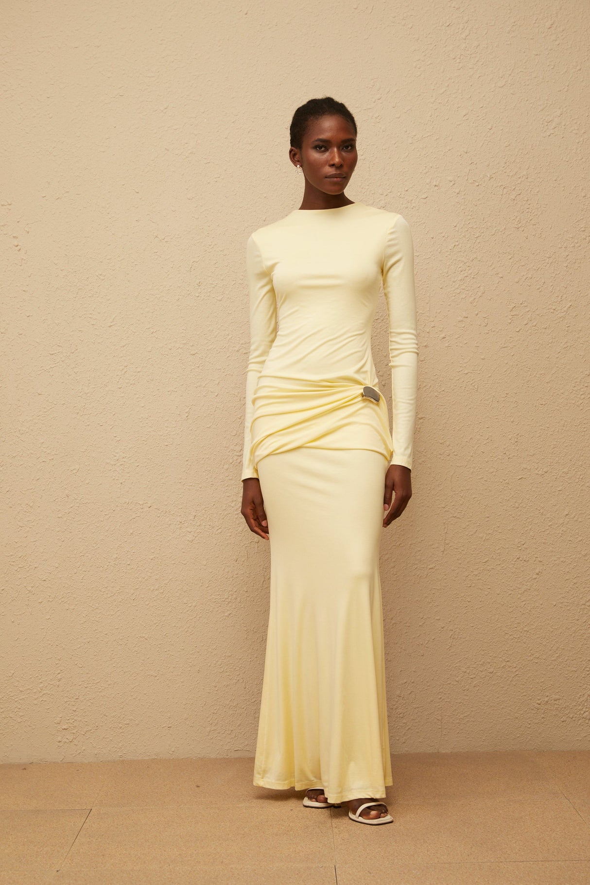 Aurohaya Nolwenn Yellow Gathered Maxi Dress