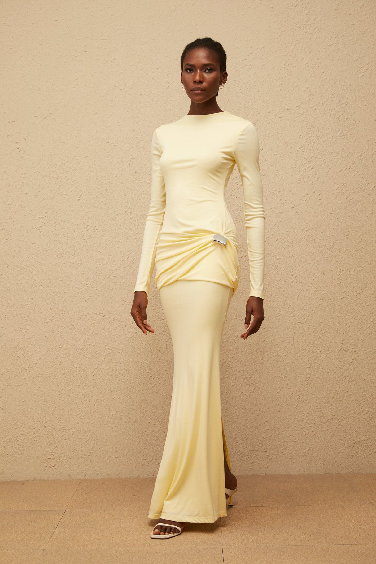 Aurohaya Nolwenn Yellow Gathered Maxi Dress