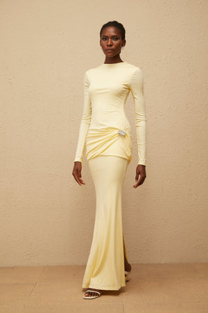Aurohaya Nolwenn Yellow Gathered Maxi Dress
