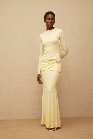 Aurohaya Nolwenn Yellow Gathered Maxi Dress