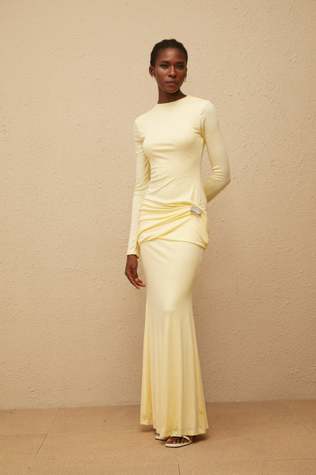 Aurohaya Nolwenn Yellow Gathered Maxi Dress