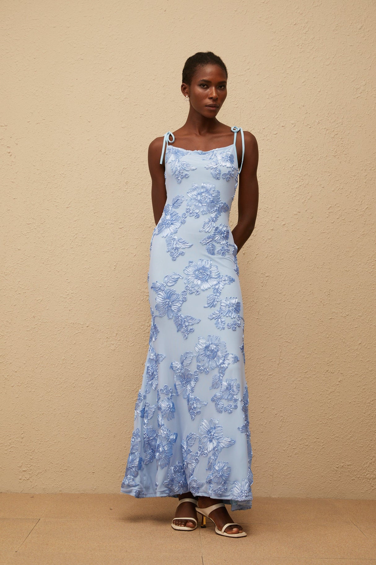Aurohaya Énigme Blue Jacquard Floral Maxi Dress