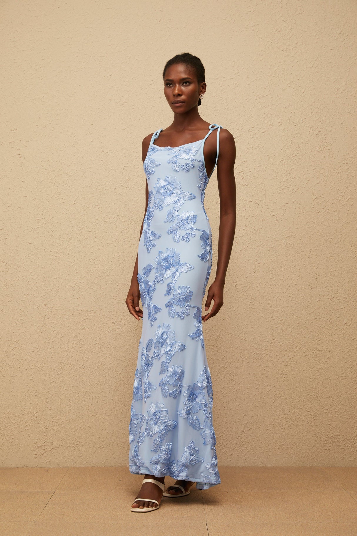 Aurohaya Énigme Blue Jacquard Floral Maxi Dress