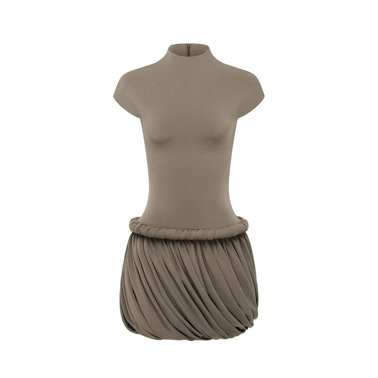 Aurohaya Fleur Grey Ruched Bubble Hem Mini Dress