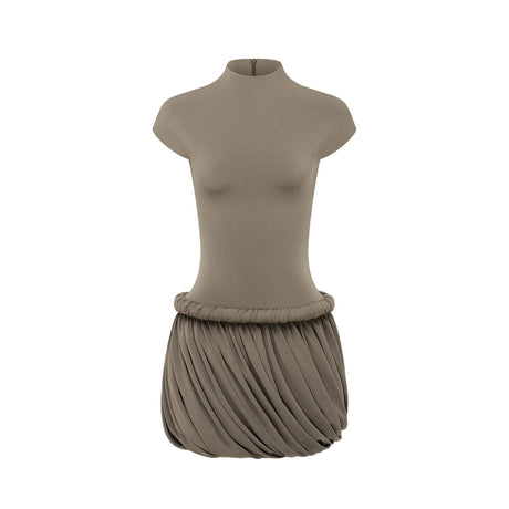 Aurohaya Fleur Grey Ruched Bubble Hem Mini Dress