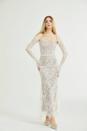 Symphonie Lace Square Neck Bodycon Maxi Dress