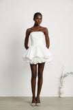 Maëlys white petal-layered strapless corset mini dress