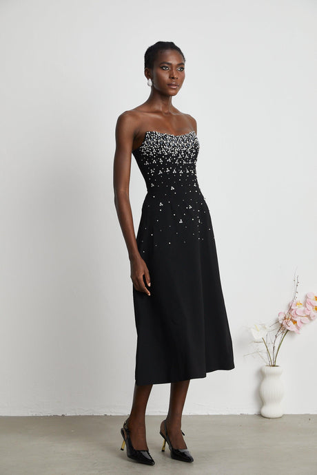 Aurohaya Melisande black embellished midi dress