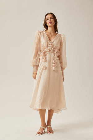 Aurohaya Lucie faux-floral embellished midi dress