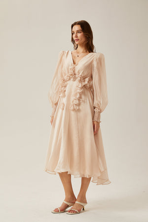Aurohaya Lucie faux-floral embellished midi dress