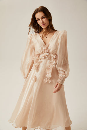 Aurohaya Lucie faux-floral embellished midi dress